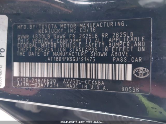 4T1BD1FK9GU191475 Toyota Camry Hybrid Le