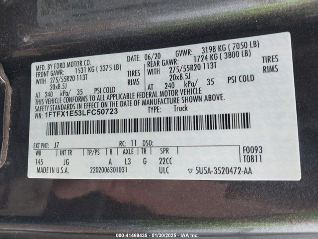 1FTFX1E53LFC50723 Ford F-150 Xl