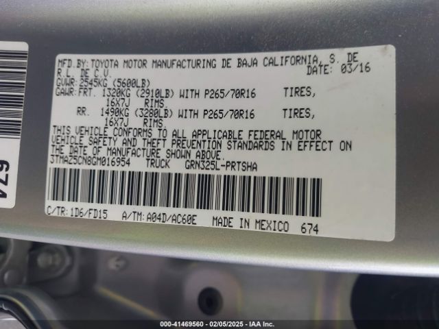 3TMAZ5CN8GM016954 Toyota Tacoma Trd Off Road