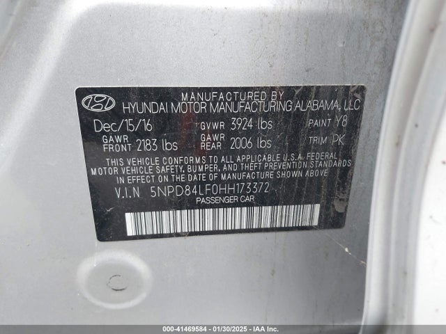 5NPD84LF0HH173372 Hyundai Elantra