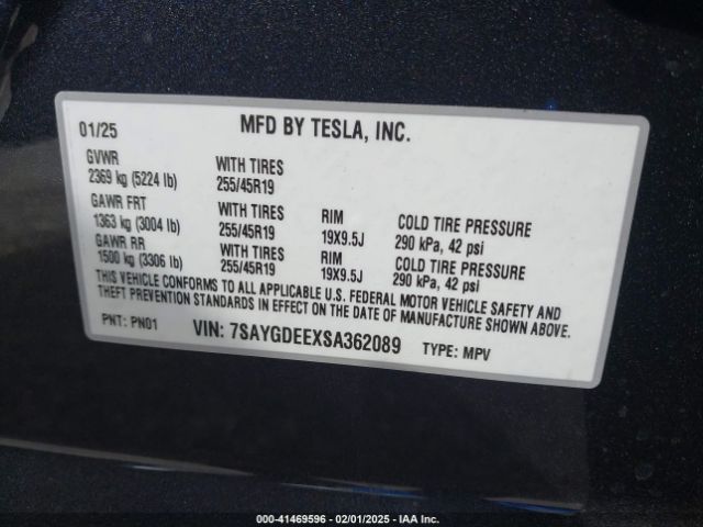 7SAYGDEEXSA362089 Tesla Model Y Long Range Dual Motor All-wheel Drive