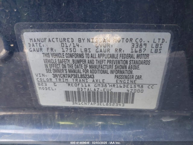 Nissan Versa 1.6 S+ 2014 3N1CN7AP3EL852343 Image 9