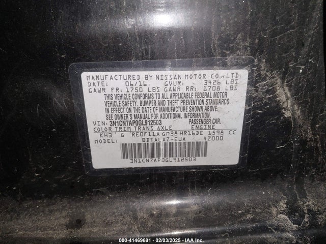 3N1CN7AP0GL912503 Nissan Versa 1.6 S+