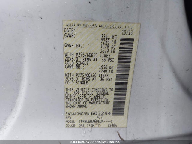 5N1AA0NC7EN603294 Nissan Armada Platinum