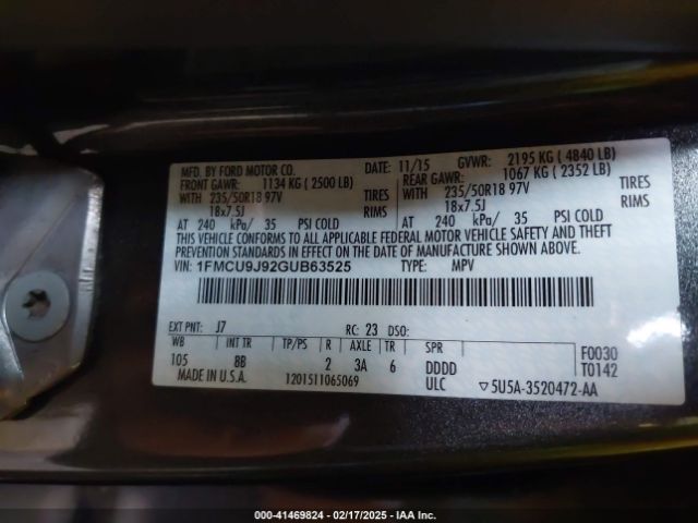1FMCU9J92GUB63525 Ford Escape Titanium