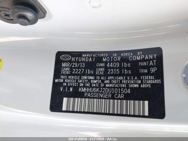 Продажа на аукционе авто 2013 Hyundai Genesis 3.8 Track, vin: KMHHU6KJ2DU101504, номер лота: 41469836