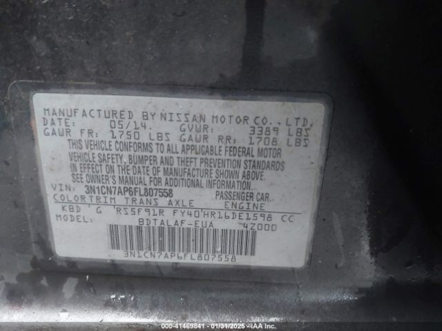 3N1CN7AP6FL807558 Nissan Versa 1.6 S
