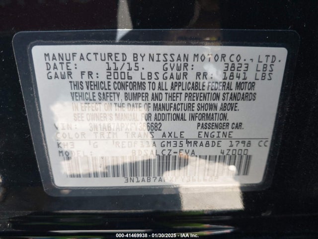 Nissan SENTRA S 2015 3N1AB7APXFY366682 Image 9
