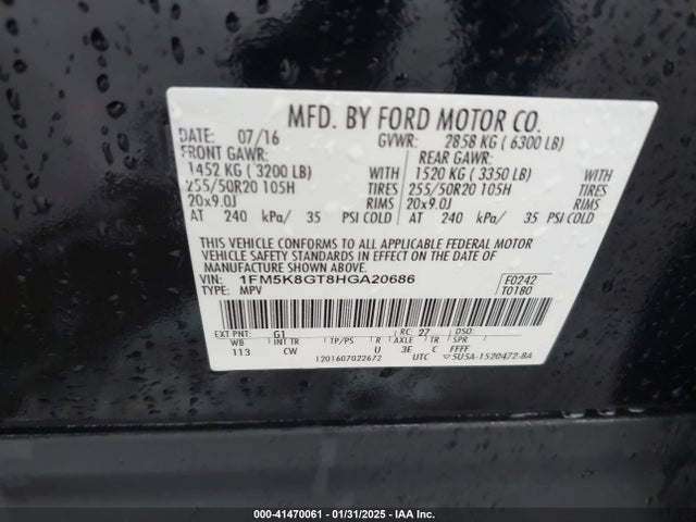 1FM5K8GT8HGA20686 Ford EXPLORER SPORT