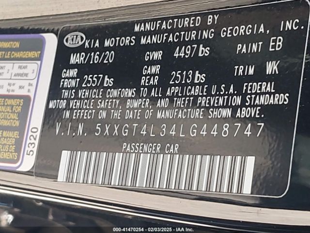5XXGT4L34LG448747 KIA Optima S