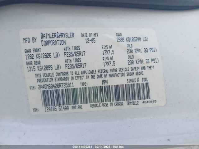 2006 CHRYSLER PACIFICA 2A4GM68426R735911 Photo 8