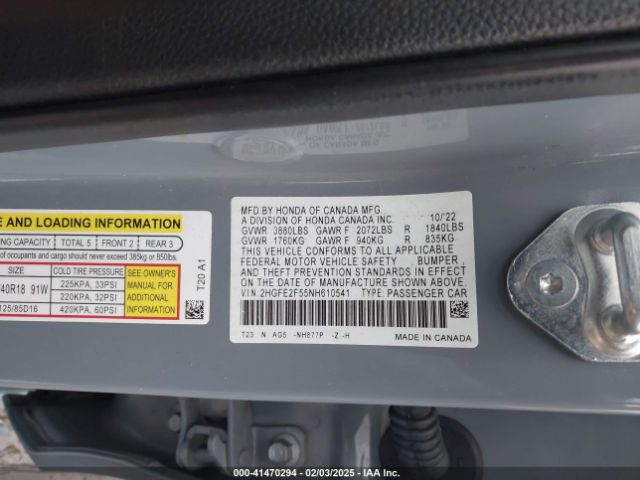 2HGFE2F55NH610541 Honda Civic Sport