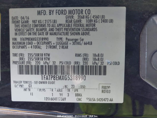 1FATP8EMXG5318990 Ford Mustang V6