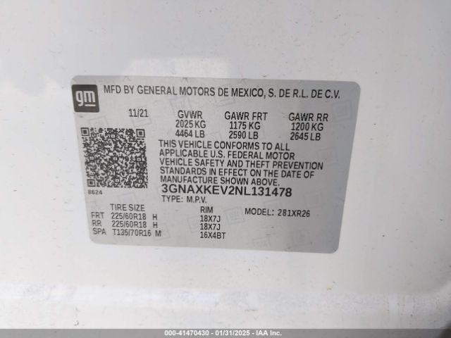 2022 CHEVROLET EQUINOX 3GNAXKEV2NL131478 Photo 8