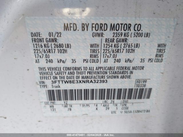 3FTTW8E3XNRA32393 Ford Maverick Xlt