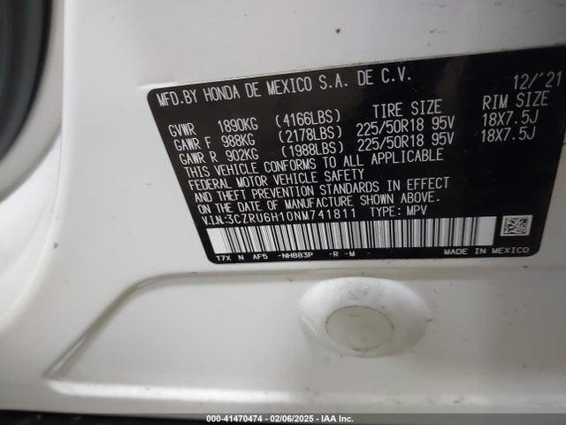 3CZRU6H10NM741811 Honda Hr-v Awd Sport