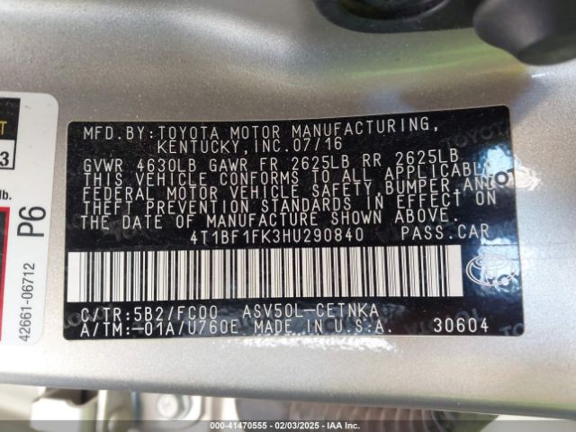 4T1BF1FK3HU290840 Toyota CAMRY LE
