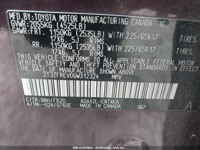 2T3ZFREV0GW312324 Toyota RAV4 LE