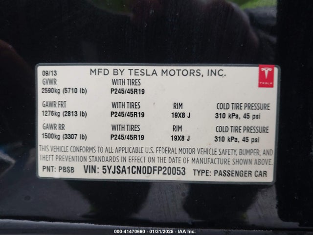 2013 TESLA MODEL S 5YJSA1CN0DFP20053 Photo 8