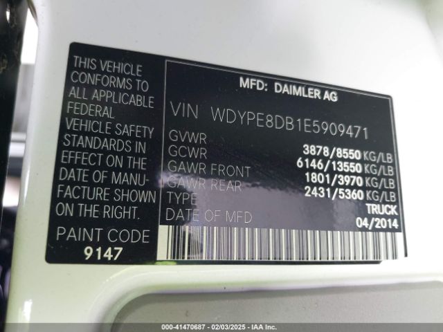 WDYPE8DB1E5909471 Freightliner Sprinter 2500 High  Roof