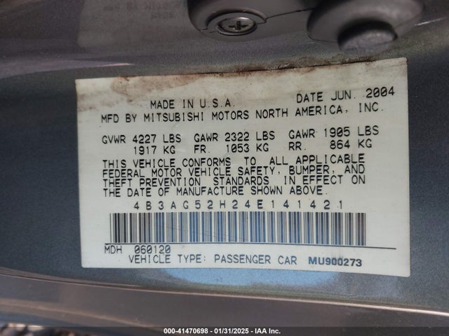 Aukcja sprzedaży 2004 Dodge Stratus R/t, vin: 4B3AG52H24E141421, numer aukcji: 41470698