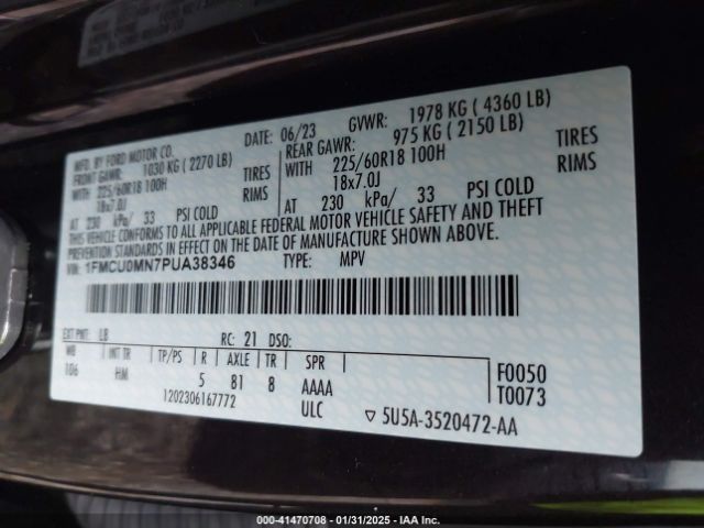 1FMCU0MN7PUA38346 Ford Escape St-line