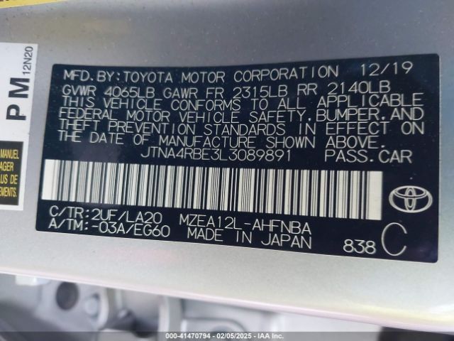 JTNA4RBE3L3089891 Toyota Corolla Xse