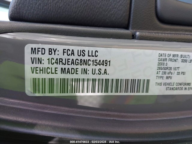 1C4RJEAG8NC154491 Jeep Grand Cherokee Wk Laredo X 4x2