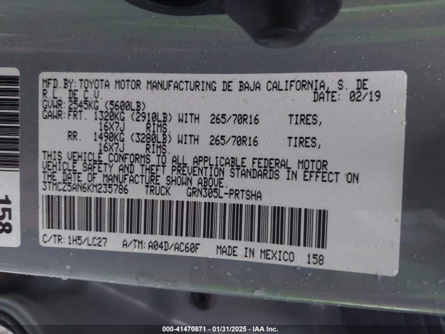 3TMCZ5AN6KM235786 Toyota Tacoma Trd Off Road