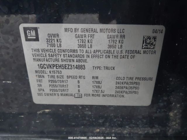 1GCVKPEH5EZ314883 Chevrolet lv3 - vvt, aluminum, e85 max