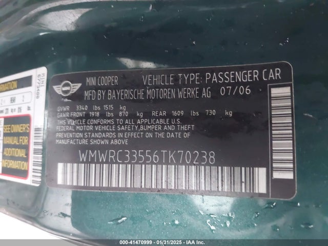 2006 MINI COOPER WMWRC33556TK70238 Photo 8