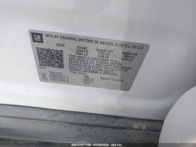 3GNCJKSB8LL230341 Chevrolet Trax Fwd Ls