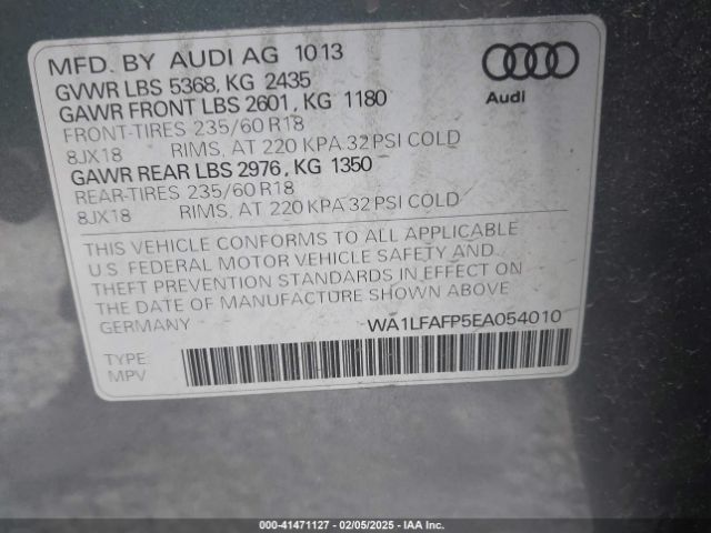 WA1LFAFP5EA054010 Audi Q5 2.0t Premium