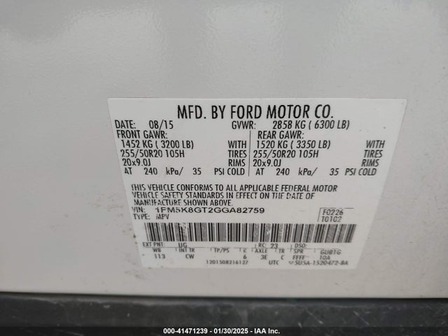1FM5K8GT2GGA82759 Ford EXPLORER SPORT