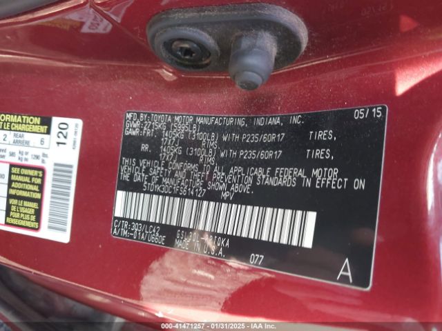 5TDYK3DC1FS614127 Toyota Sienna Xle/limited
