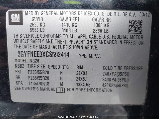 2012 CADILLAC SRX 3GYFNEE3XCS592414 Photo 8