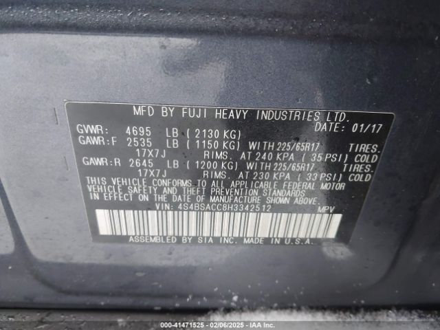 4S4BSACC8H3342512 Subaru Outback 2.5i Premium