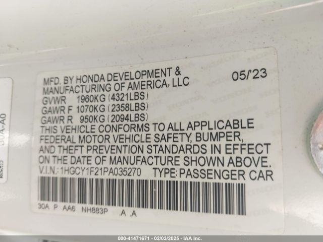 1HGCY1F21PA035270 Honda ACCORD LX
