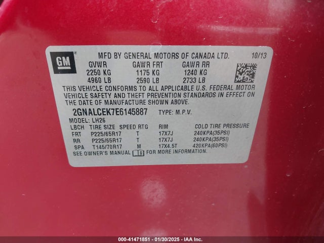 2GNALCEK7E6145887 Chevrolet Equinox 2lt