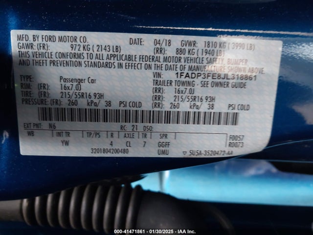 Ford FOCUS SE 2018 1FADP3FE8JL318861 Image 9