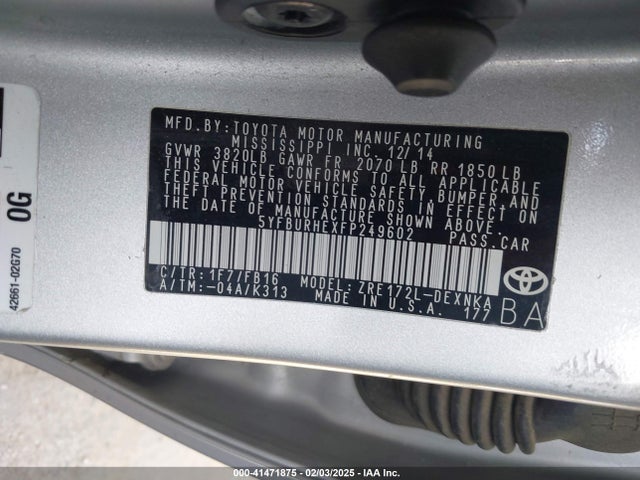 Toyota COROLLA LE 2015 5YFBURHEXFP249602 Image 9