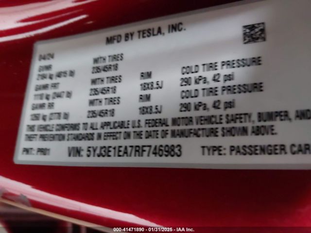 5YJ3E1EA7RF746983 Tesla Model 3 Long Range Dual Motor All-wheel Drive/rear-wheel Drive