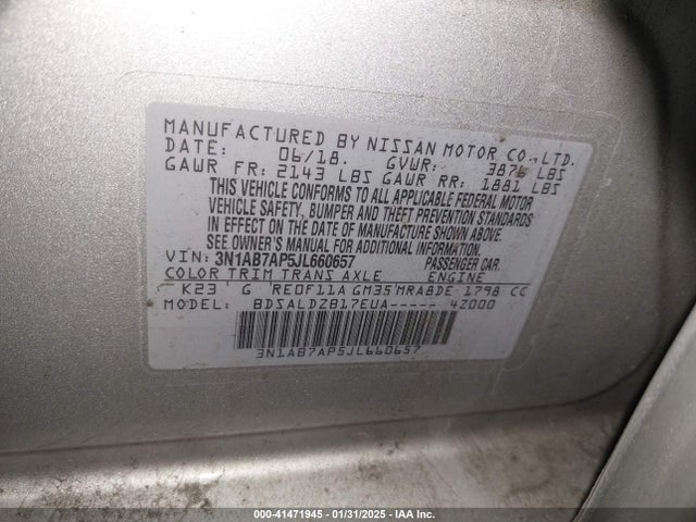 Nissan SENTRA SV 2018 3N1AB7AP5JL660657 Image 9