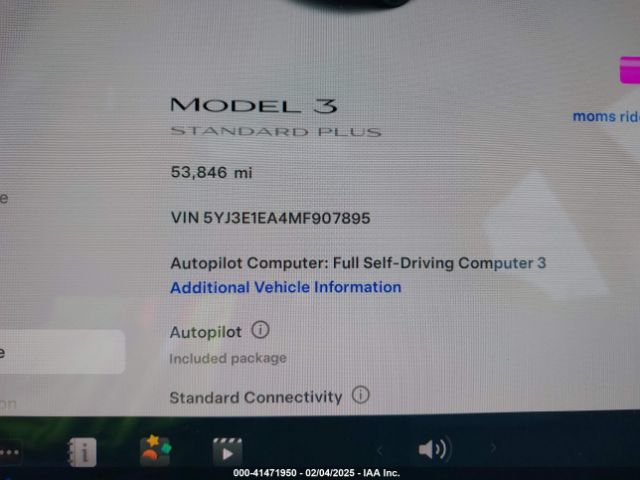 5YJ3E1EA4MF907895 Tesla Model 3 Standard Range Plus Rear-wheel Drive