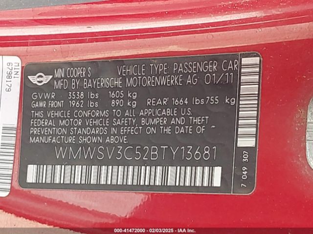 2011 MINI COOPER S WMWSV3C52BTY13681 Photo 8