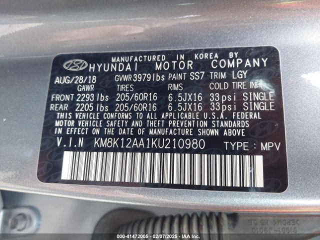 KM8K12AA1KU210980 Hyundai Kona Se