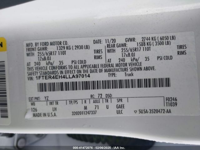 1FTER4EH4LLA97014 Ford Ranger Xlt