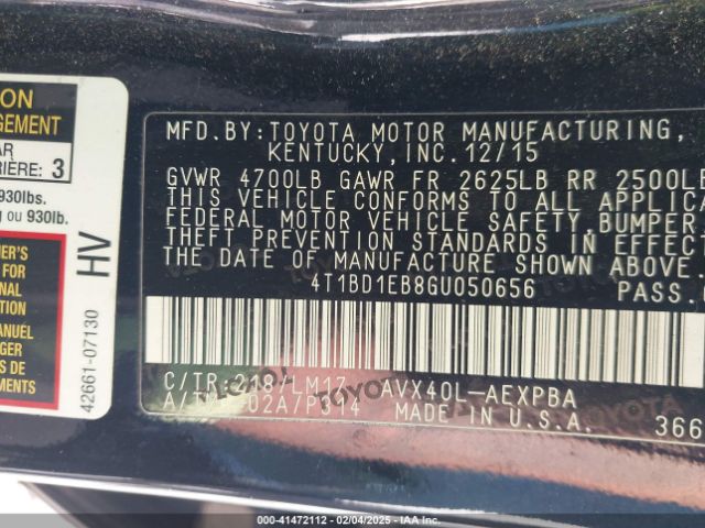 4T1BD1EB8GU050656 Toyota Avalon Hybrid Limited