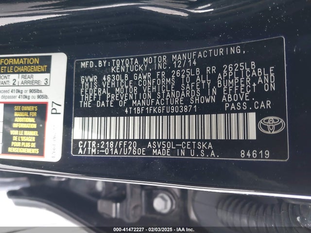 Toyota CAMRY SE 2015 4T1BF1FK6FU903871 Image 9