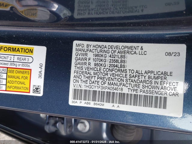 Продаж на аукціоні авто 2023 Honda Accord Ex, vin: 1HGCY1F3XPA054618, номер лоту: 41472272